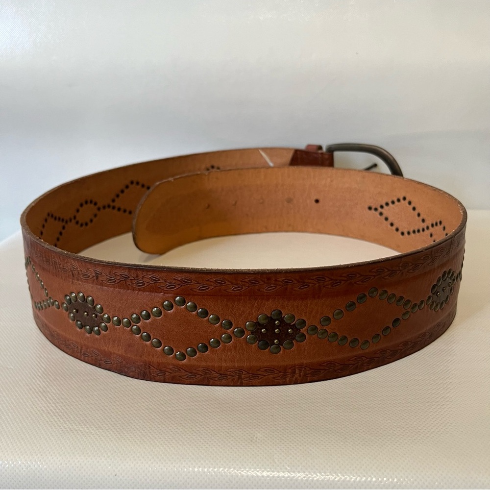 Fossil Brown Leather Studded Wide Chunky Belt - Picture 2 of 7
